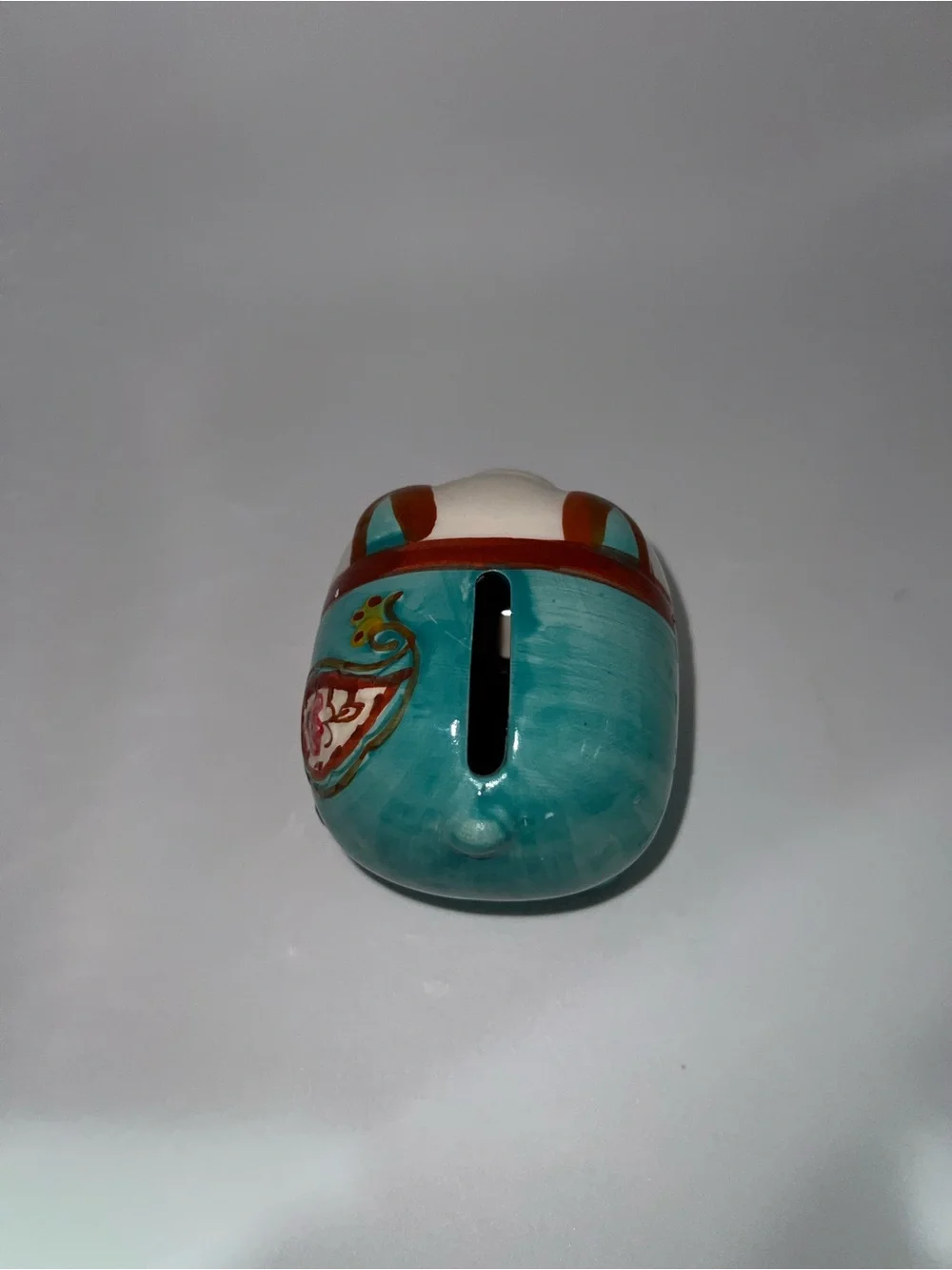 Ceramic Piggy Bank Figurine in Turquoise and White
